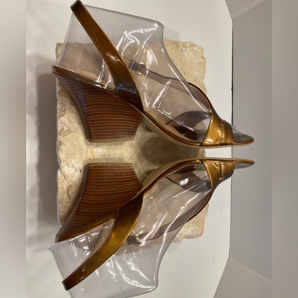 Sz 11 Franco Sarto Bronze Patent Leather Strappy Heeled Sandals - Picture 5 of 15